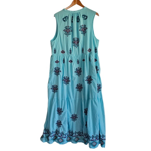 Sundance Blue Embroidered Boho Maxi Dress Sleeveless Summer Casual Plus XXL - Picture 11 of 14
